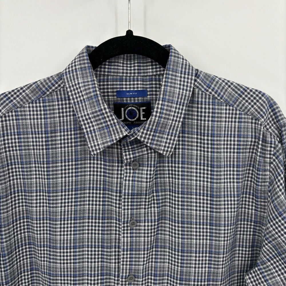 Joseph Abboud Gray Plaid Button Down Shirt Large Classic Minimalist Officewear - Picture 2 of 7